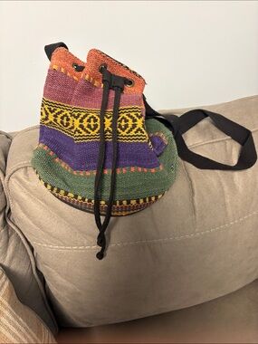 Artisan Multicolor Woven Drawstring Bucket Bag